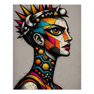 Modern Tribal Punk Portrait Graphic Art Print Poster