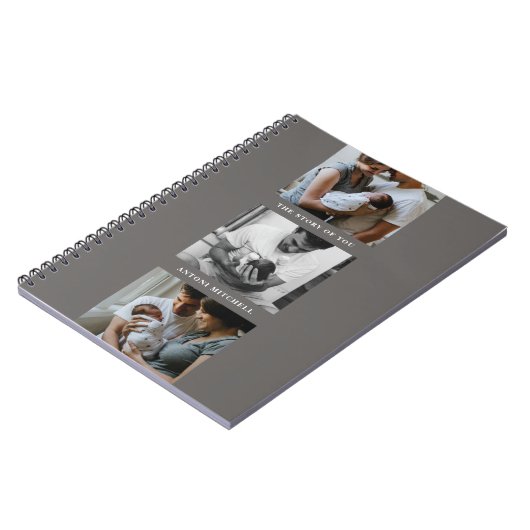 Modern Triptych 3-Foto Collage Journal - Grau Notizblock (Linke Seite)