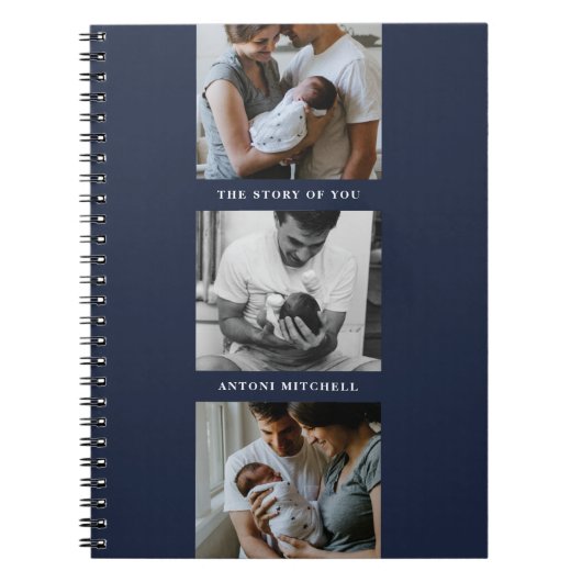 Modern Triptych 3-Foto Collage Journal - Navy Notizblock (Vorderseite)