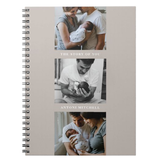 Modern Triptych 3-Foto Collage Journal - Taupe Notizblock (Vorderseite)
