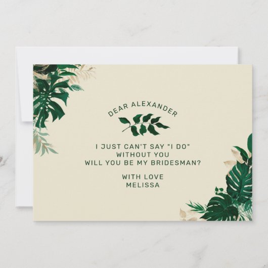 Modern Tropical Be My Bridesman Vorschlag Card (Rückseite)