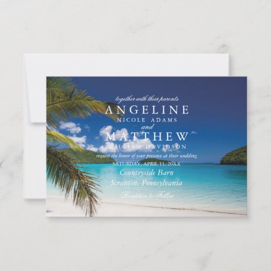 Modern Tropical Beach Palm Sea Wedding Card Einladung (Vorderseite)