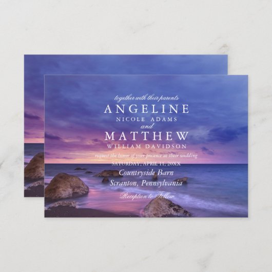 Modern Tropical Beach Sand Sunset Sea Wedding Card Einladung (Vorne/Hinten)