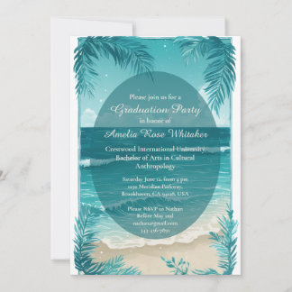 Modern Tropical Beach Turquoise Graduation Party  Einladung