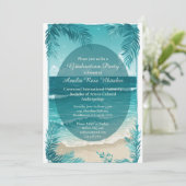 Modern Tropical Beach Turquoise Graduation Party  Einladung (Stehend Vorderseite)