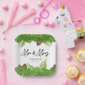 Modern Tropical Blätter Script Wedding Pappteller (Party)