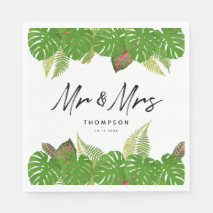 Modern Tropical Blätter Script Wedding Serviette