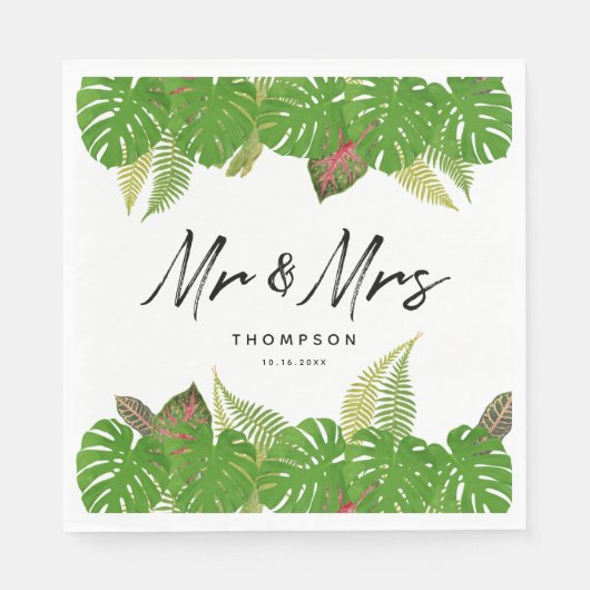 Modern Tropical Blätter Script Wedding Serviette (Vorderseite)