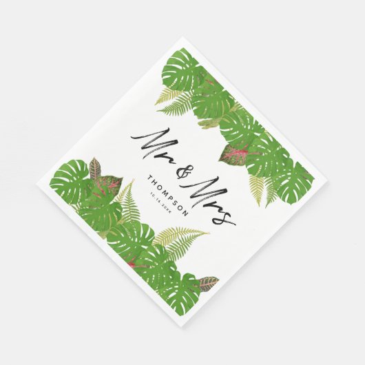 Modern Tropical Blätter Script Wedding Serviette (Ecke)
