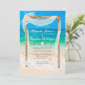 Modern Tropical Blue Beach Arbor Boho Hochzeit Einladung (Stehend Vorderseite)