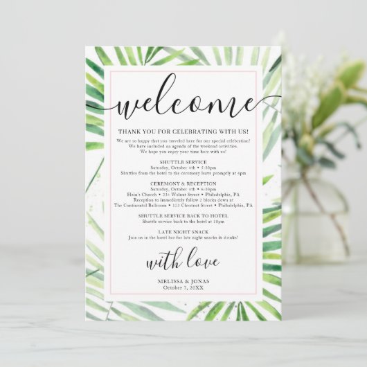 modern tropical calligraphy Invitation from the re (Stehend Vorderseite)
