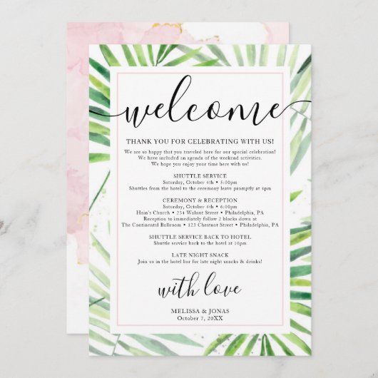 modern tropical calligraphy Invitation from the re (Vorne/Hinten)