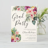 Modern Tropical Floral Beige Graduation Party Einladung (Stehend Vorderseite)
