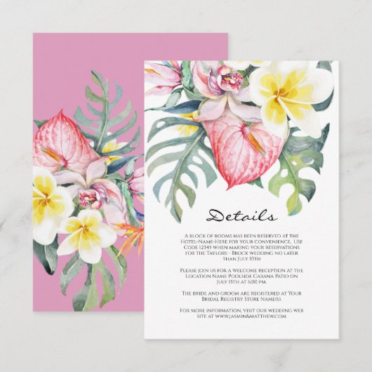 Modern Tropical Floral Hawaii Wedding Begleitkarte (Vorne/Hinten)