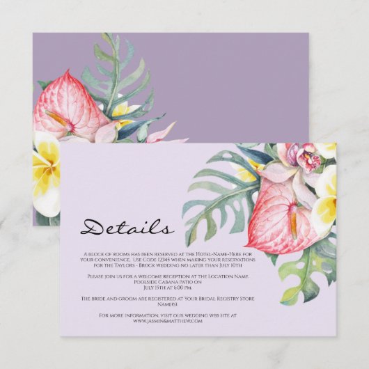 Modern Tropical Floral Hawaii Wedding Begleitkarte (Vorne/Hinten)