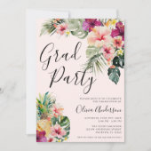 Modern Tropical Floral Pink Graduation Party Einladung (Vorderseite)