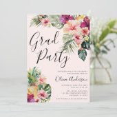 Modern Tropical Floral Pink Graduation Party Einladung (Stehend Vorderseite)