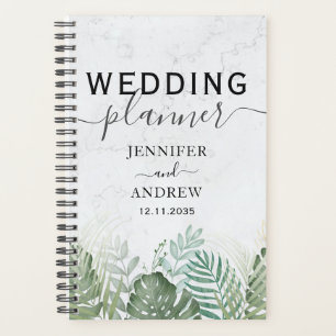 Modern Tropical Foliage Sage Green Wedding Planner Planer