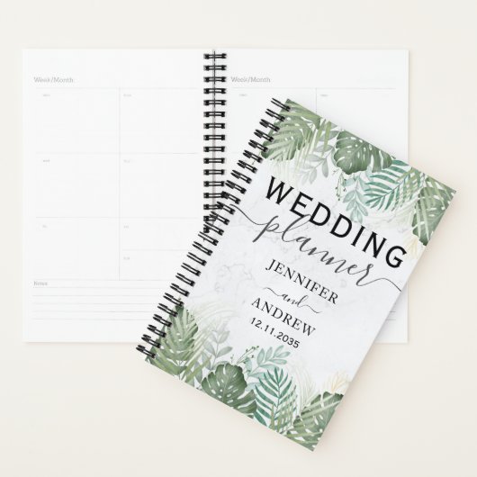 Modern Tropical Foliage Sage Green Wedding Planner Planer (Anzeige)