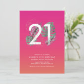 Modern Tropical Fuchsia 21. Geburtstag Einladung (Stehend Vorderseite)