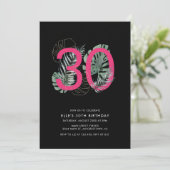 Modern Tropical Fuchsia 30. Geburtstag Einladung (Stehend Vorderseite)