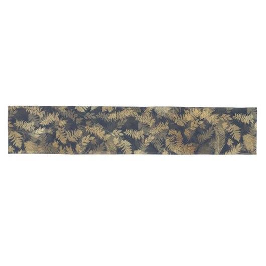 Modern Tropical Gold Foliage Blue Pattern Mittelgroßer Tischläufer (Horizontal)