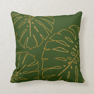 Modern Tropical Gold Monstera Kissen