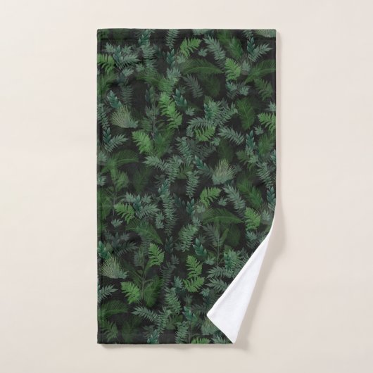 Modern tropical green foliage Black pattern Badhandtuch Set (Handtuch)