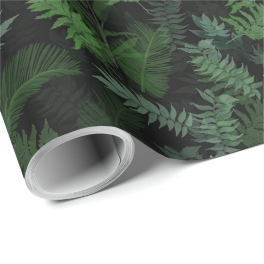 Modern tropical green foliage Black pattern Geschenkpapier (Rolleneckpunkt)