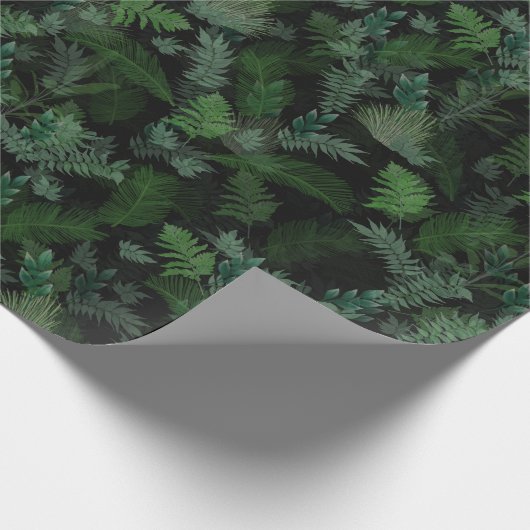 Modern tropical green foliage Black pattern Geschenkpapier (Ecke)