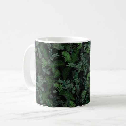 Modern tropical green foliage Black pattern Kaffeetasse (Vorderseite Links)