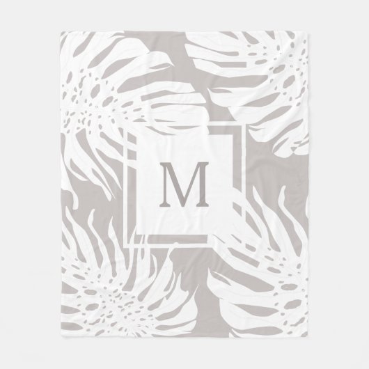 Modern Tropical Grenery Palm Blätter monogram Flee Fleecedecke (Vorderseite)