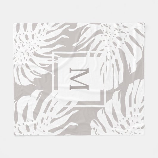Modern Tropical Grenery Palm Blätter monogram Flee Fleecedecke (Vorderseite (Horizontal))