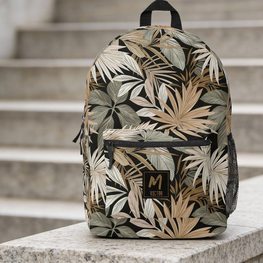 Modern Tropical Leaf Black & Gold Pattern Custom Bedruckter Rucksack