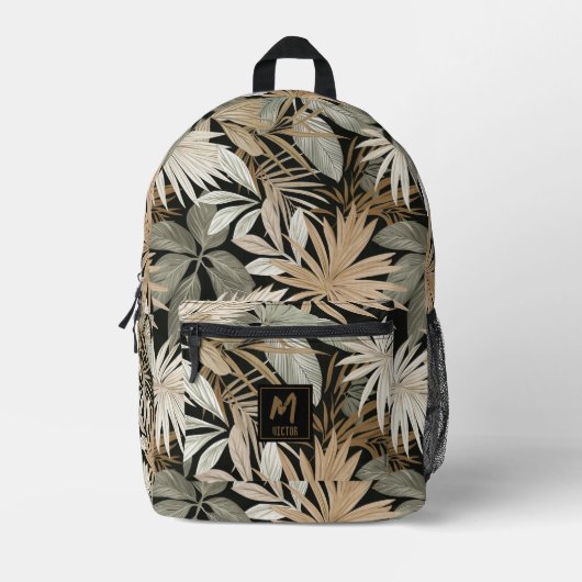 Modern Tropical Leaf Black & Gold Pattern Custom Bedruckter Rucksack (Vorderseite)