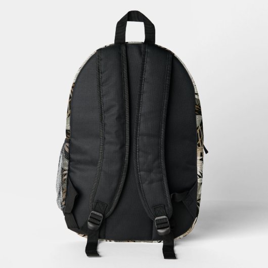 Modern Tropical Leaf Black & Gold Pattern Custom Bedruckter Rucksack (Rückseite)