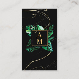 Modern Tropical Marble Monogram Business Card Visitenkarte