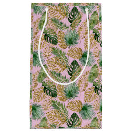 Modern Tropical Palm Blätter Monstera Gold Glitzer Kleine Geschenktüte