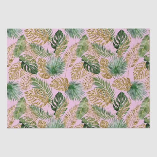 Modern Tropical Palm Blätter Monstera Gold Glitzer Seidenpapier (Vorderseite)