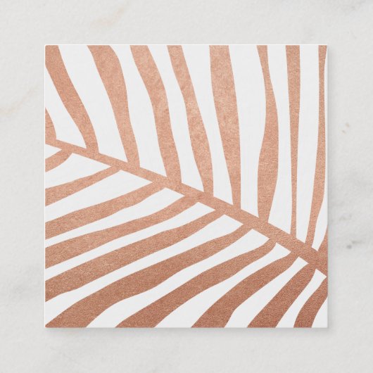 MODERN TROPICAL PALM LEAF Logo trendy Rose Gold Quadratische Visitenkarte (Rückseite)