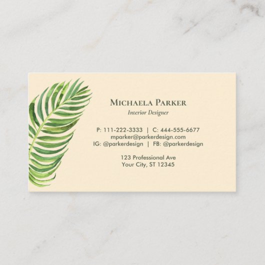 Modern Tropical Palm Leaf Shadow Visitenkarte (Rückseite)