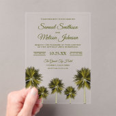 Modern Tropical Palm Tree Beach Wedding Acryleinladungen (Insitu (Handheld))