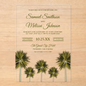 Modern Tropical Palm Tree Beach Wedding Acryleinladungen (Vorderseite)