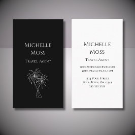 Modern Tropical Palm Trees Drawing Black Visitenkarte