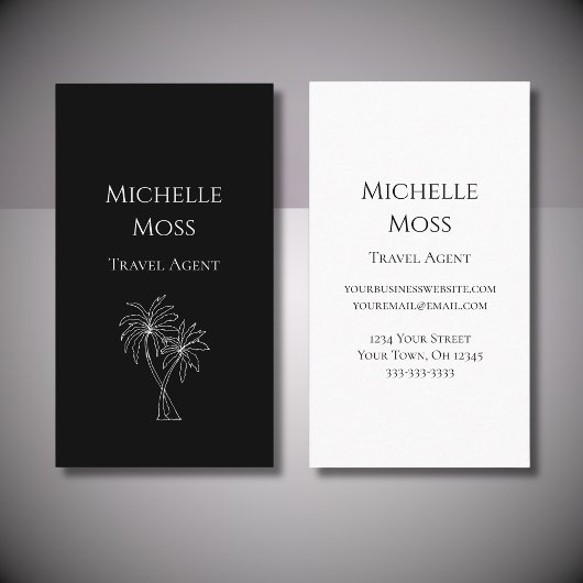 Modern Tropical Palm Trees Drawing Black Visitenkarte