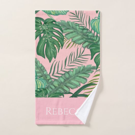 Modern Tropical Pattern Monogram Pink Towel Set (Handtuch)