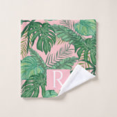 Modern Tropical Pattern Monogram Pink Towel Set (Waschlappen)