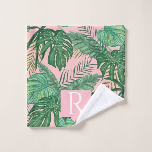 Modern Tropical Pattern Monogram Pink Towel Set (Waschlappen)