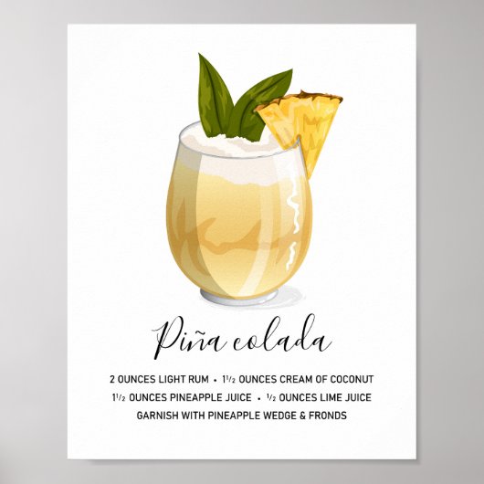 Modern Tropical Piña Colada Recipe Illustration Poster (Vorne)