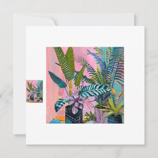 Modern Tropical Plant Print – Pink and Green Einladung (Vorderseite)